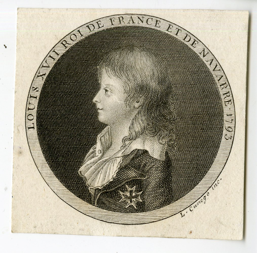 , Rare Antique Print-LOUIS XVII-KING-FRANCE-PORTRAIT-Luigi Cunego-1793, Pictura Antique Prints