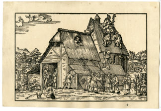 Rare Antique Prints-WOODCUT-CHRIST-SHEEP SHED-REFORMATION-Monogrammist MS-c.1545