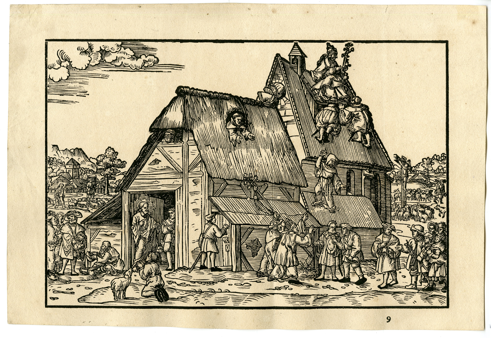 Pco 9421 416x287 Rare Antique Prints-WOODCUT-CHRIST-SHEEP SHED-REFORMATION-Monogrammist MS-c.1545