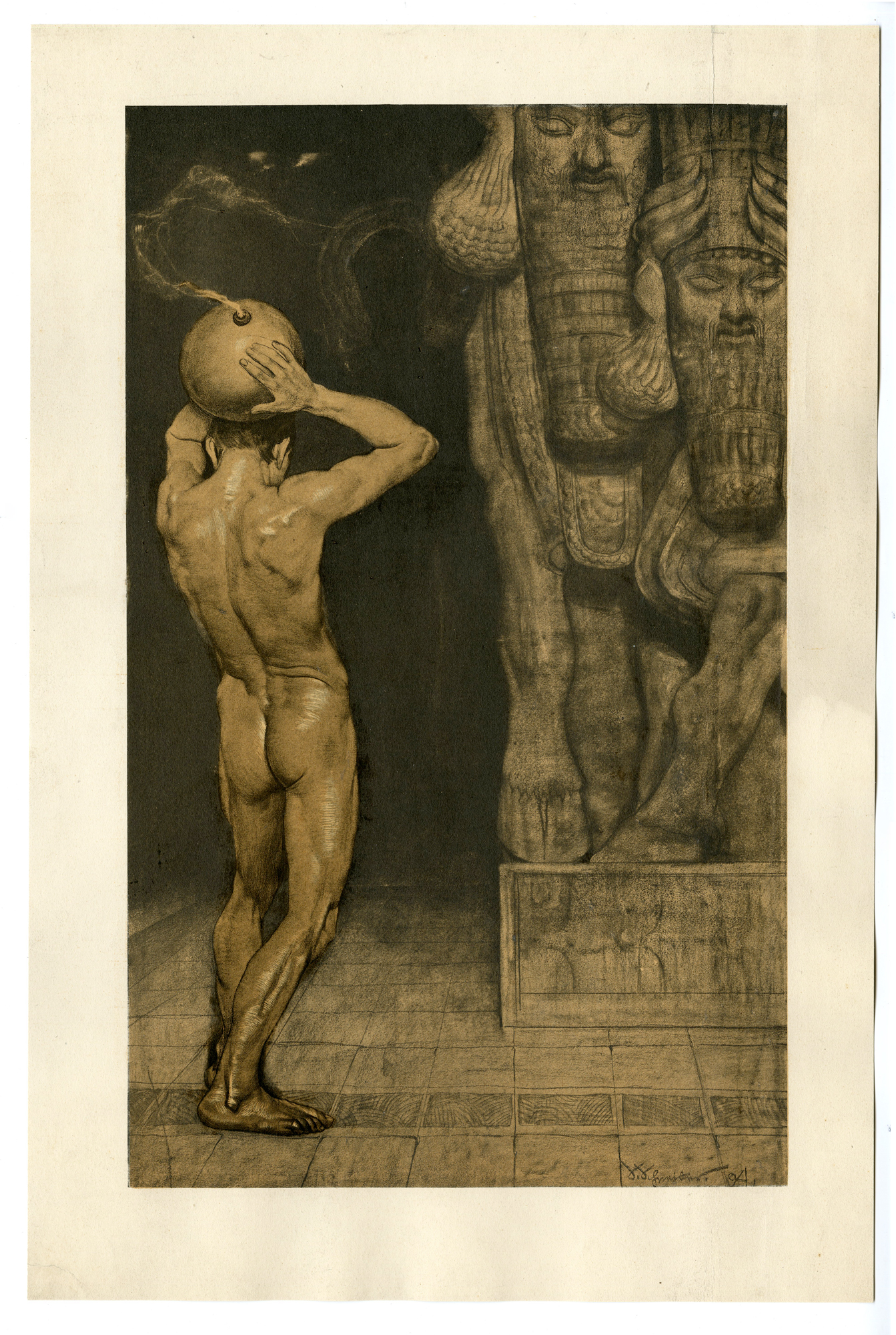, Rare Antique Print-THE ANARCHIST-NUDE MALE-ORIENT-Sascha Schneider-1915, Pictura Antique Prints
