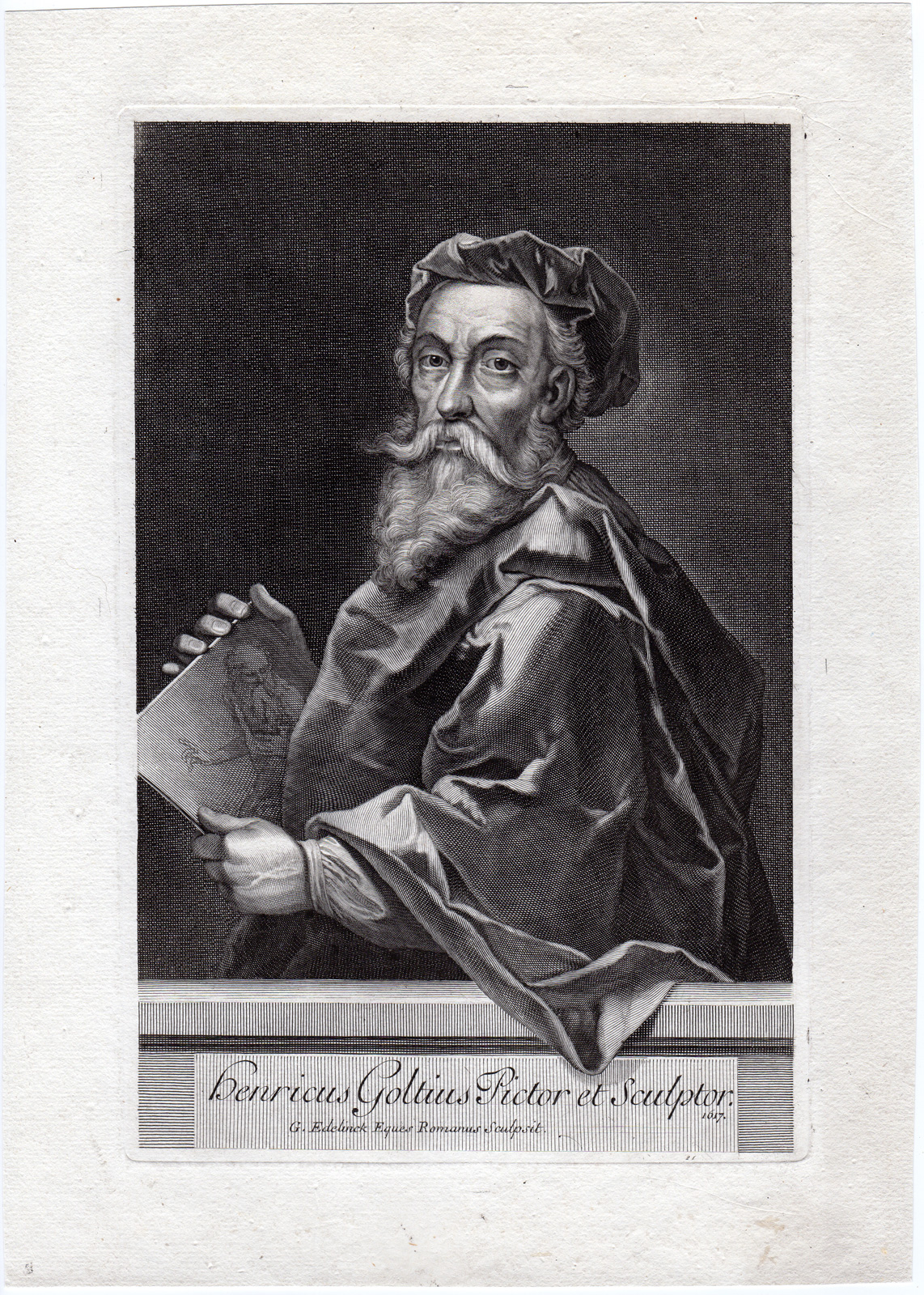 , Antique Print-PORTRAIT-HENDRIK GOLTZIUS-ARTIST-ENGRAVER-Edelinck-ca. 1690, Pictura Antique Prints