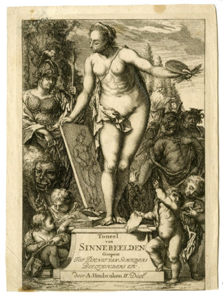 Antique Print-TITLE PLATE-ALLEGORY OF PAINTING-MUSE-Houbraken-c.1688