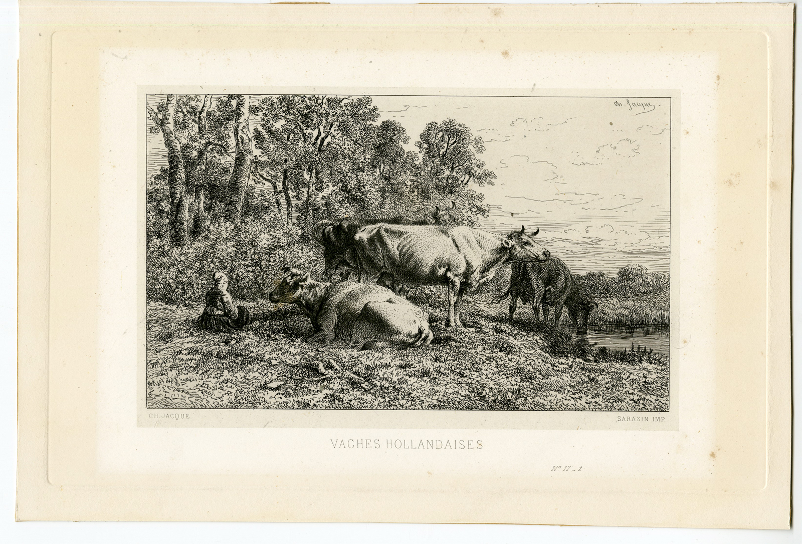 , Antique Print-VACHES HOLLANDAISES-DUTCH COWS-Charles Jacque-c.1870, Pictura Antique Prints