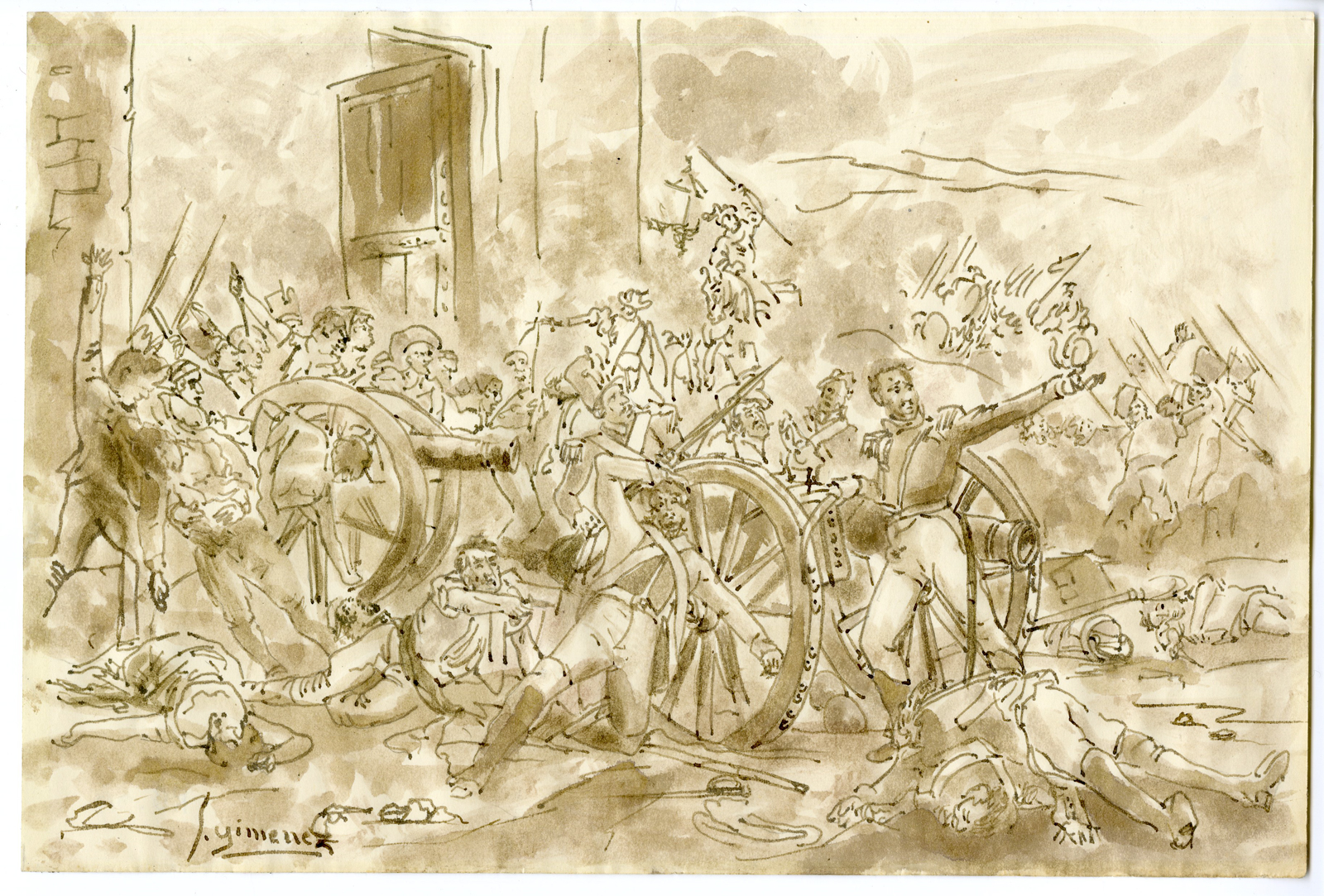 , Antique Drawing-SPANISH REVOLUTION-GLORIOSA-MILITARY SIEGE-Jiménez-c.1873, Pictura Antique Prints