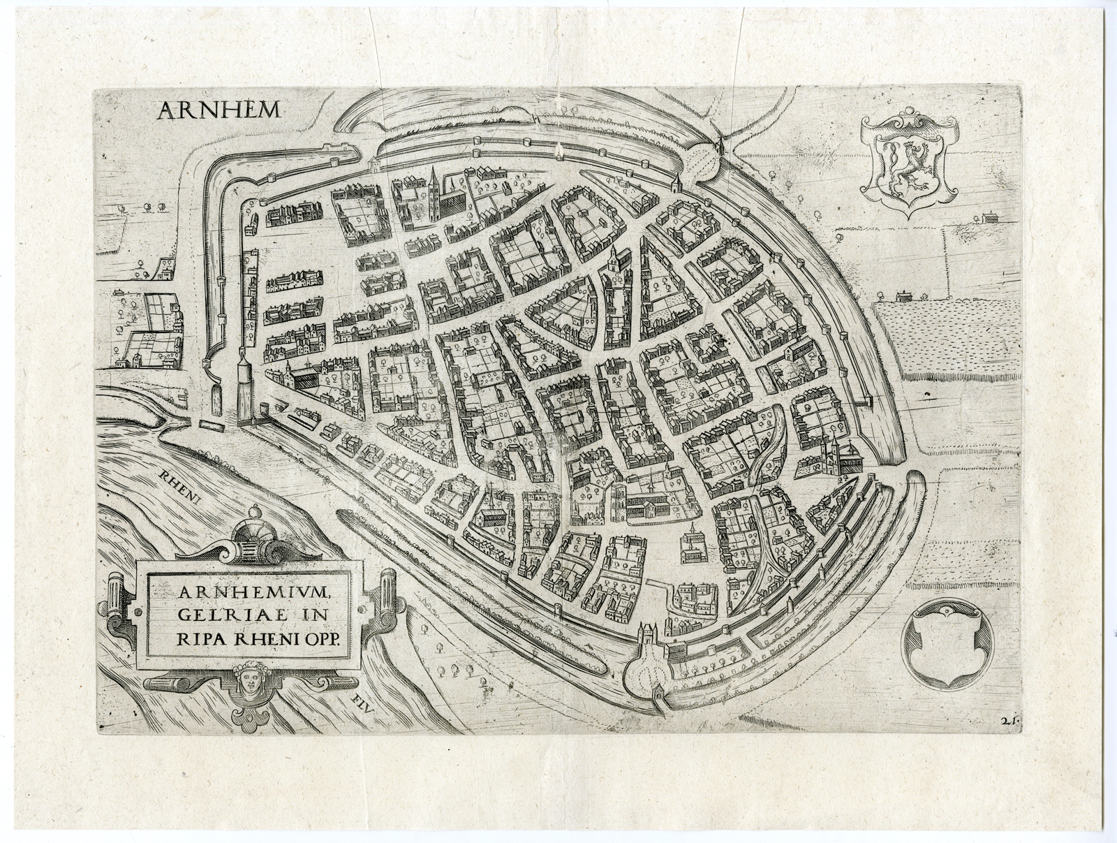 , Antique Print-ARNHEM-BIRDSEYE VIEW-PLAN-Guicciardini-1613, Pictura Antique Prints