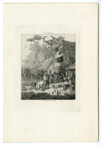 Antique Print-FARMERS PLAYING SKITTLES-BOWLING-Dusart-Boland-c.1880