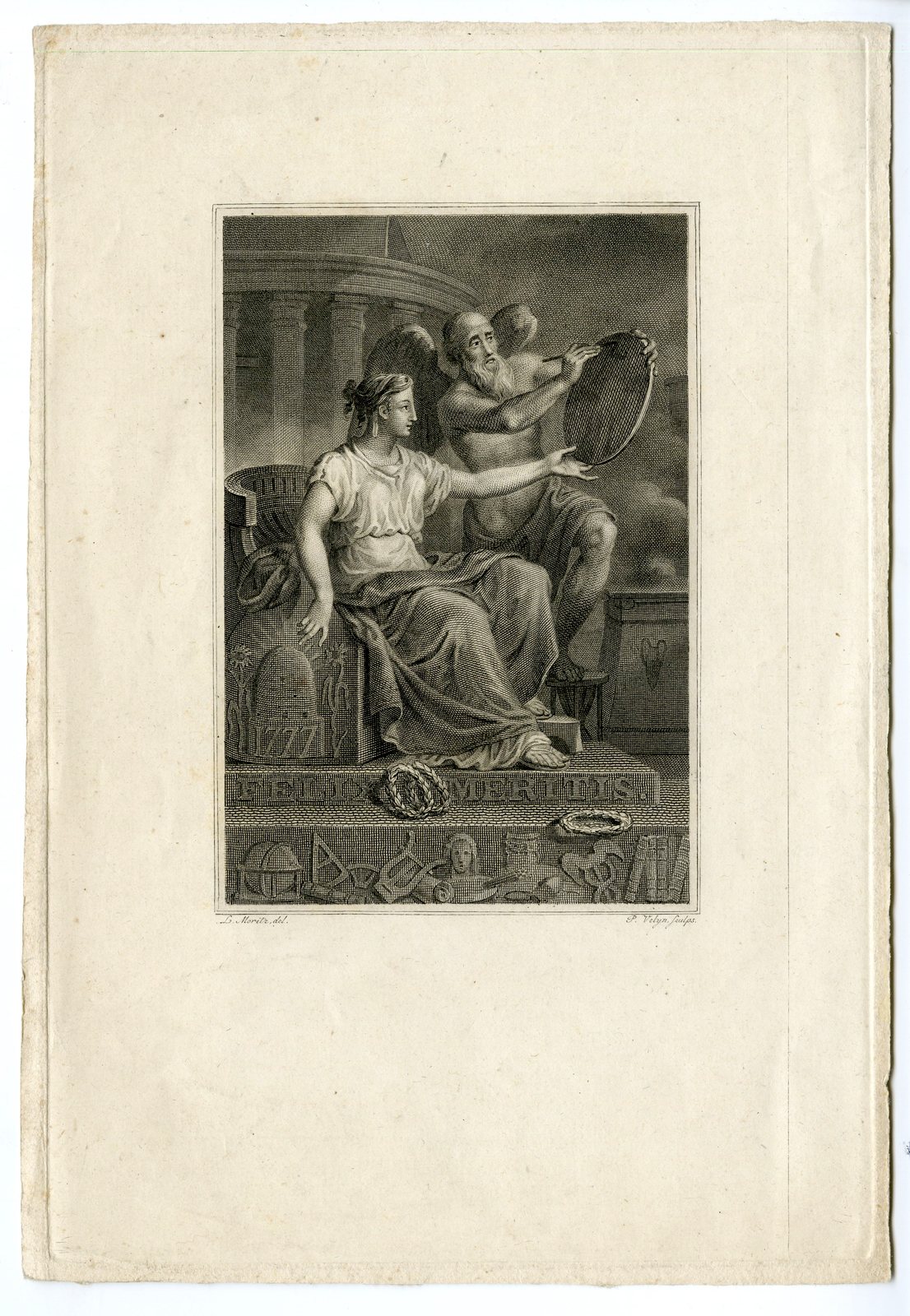, Antique Print-ALLEGORY-SOCIETY-FATHER TIME-HOURGLASS-BEEHIVE-Moritz-Velijn-1777, Pictura Antique Prints