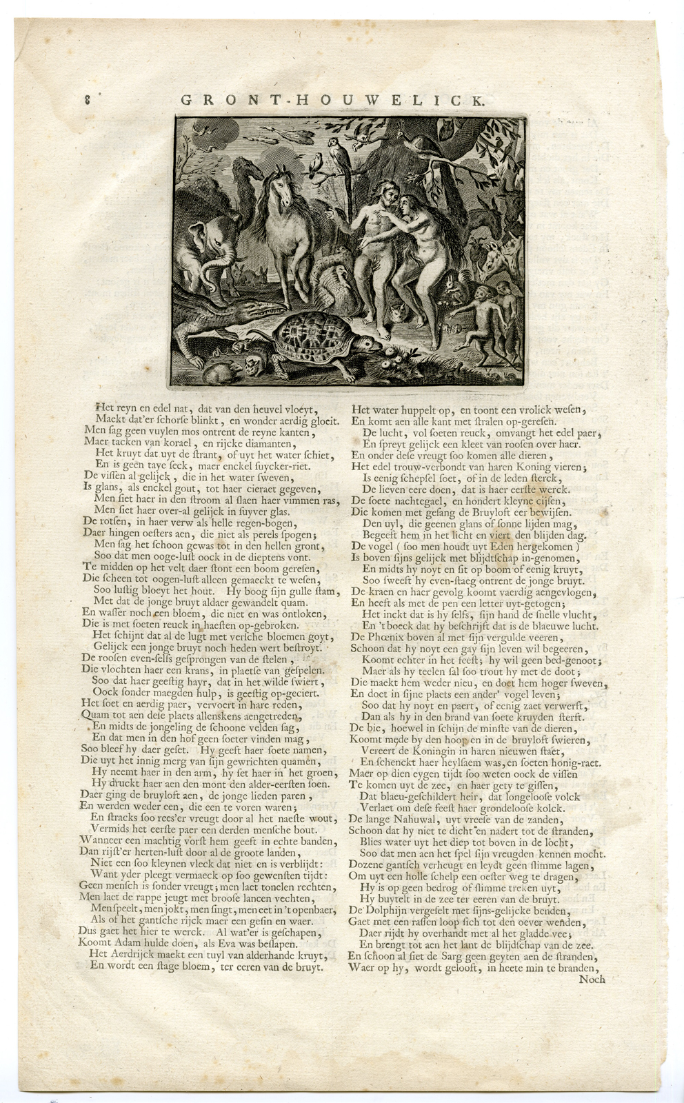 , Antique Print-ADAM AND EVE-PARADISE-Cats-1655, Pictura Antique Prints