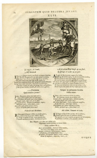 Antique Print-XLII-BAGPIPE PLAYER-DANCING MONKEYS-Cats-Sweelinck-1655