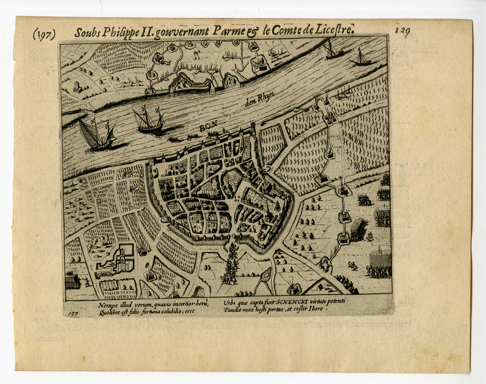, 2 Antique Prints-BONN-RHINE-EIGHTY YEAR WAR-Baudartius-1616, Pictura Antique Prints