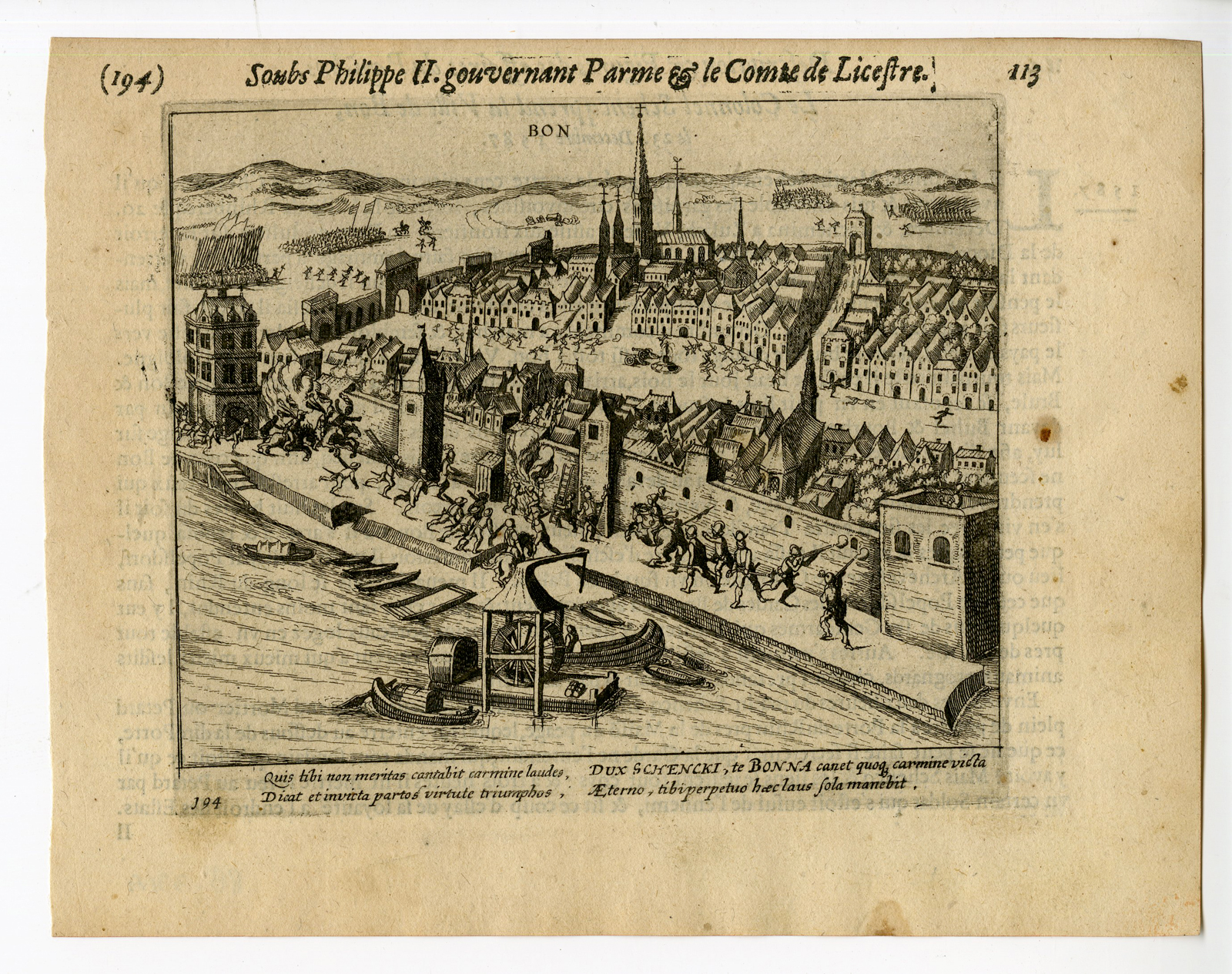 , 2 Antique Prints-BONN-RHINE-EIGHTY YEAR WAR-Baudartius-1616, Pictura Antique Prints