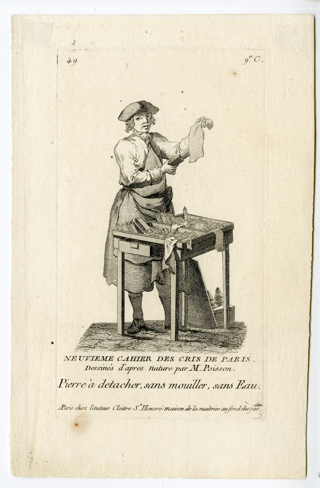 , Antique Print-MERCHANT-CLEANING STONE-PARIS-Poisson-1774, Pictura Antique Prints
