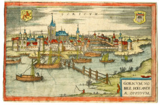 Antique Print-GORINCHEM-GORKUM-PANORAMIC VIEW-Braun-Hogenberg-c.1572