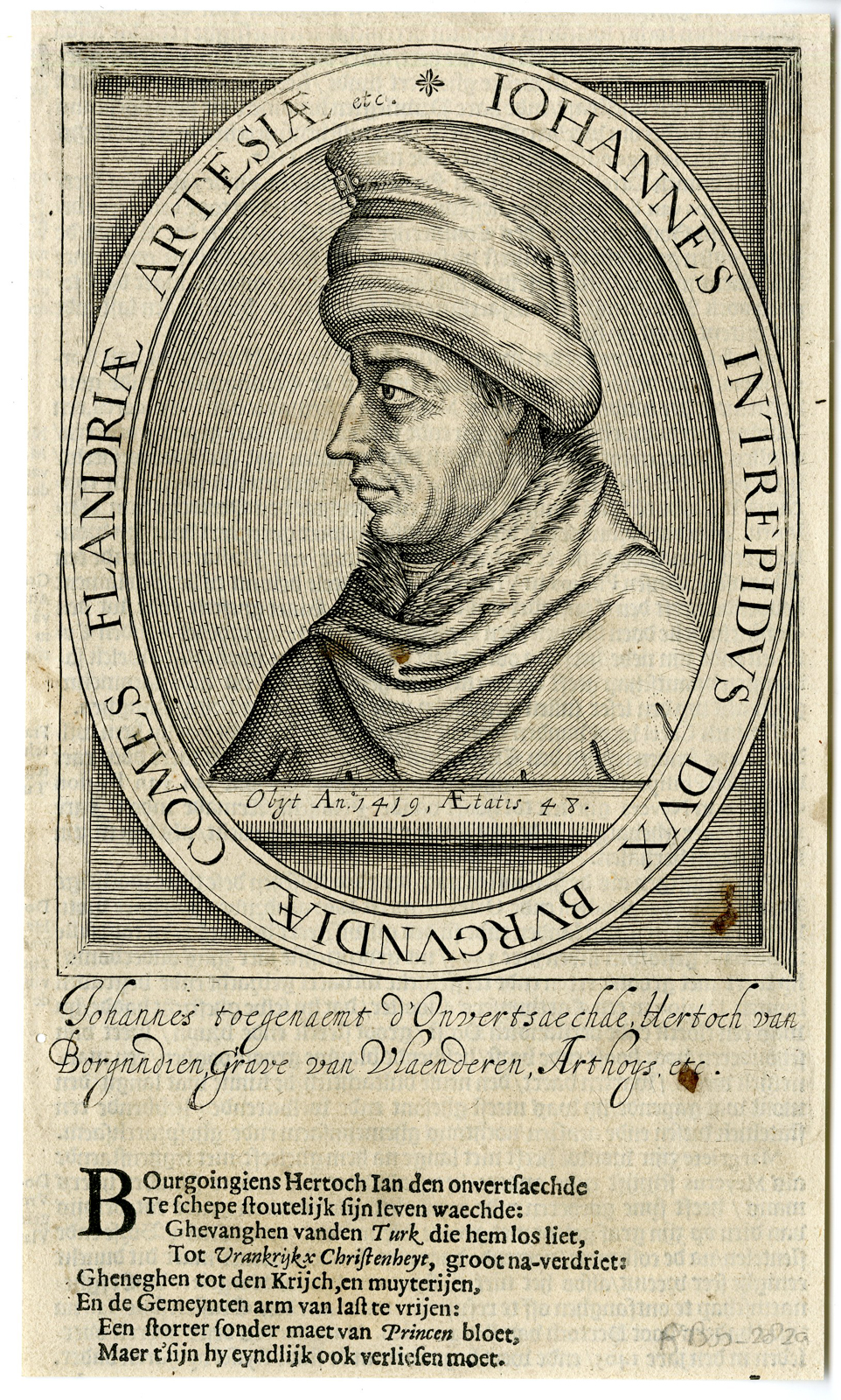 , Antique Print-PORTRAIT JOHN THE FEARLESS-BUGUNDY-FLANDERS-N. de Clerck-1617, Pictura Antique Prints