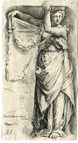 Antique Master Print-FEMALE FIGURE FROM BEHIND-Volterra-Bisschop-c.1668