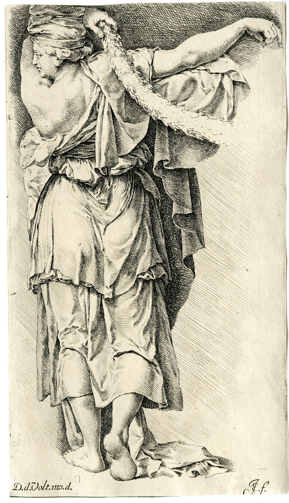 , Antique Master Print-FEMALE FIGURE FROM BEHIND-Volterra-Bisschop-c.1668, Pictura Antique Prints