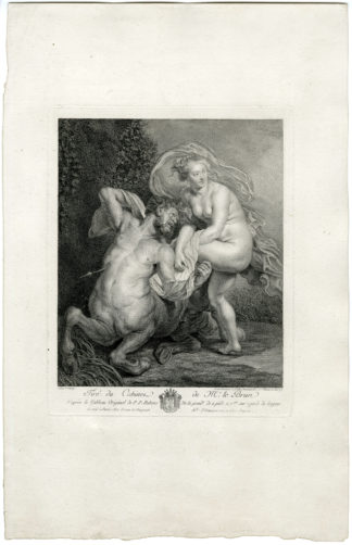 Antique Master Print-CENTAUR-NUDE FEMALE-GODDESS-Rubens-Schultze-c.1780