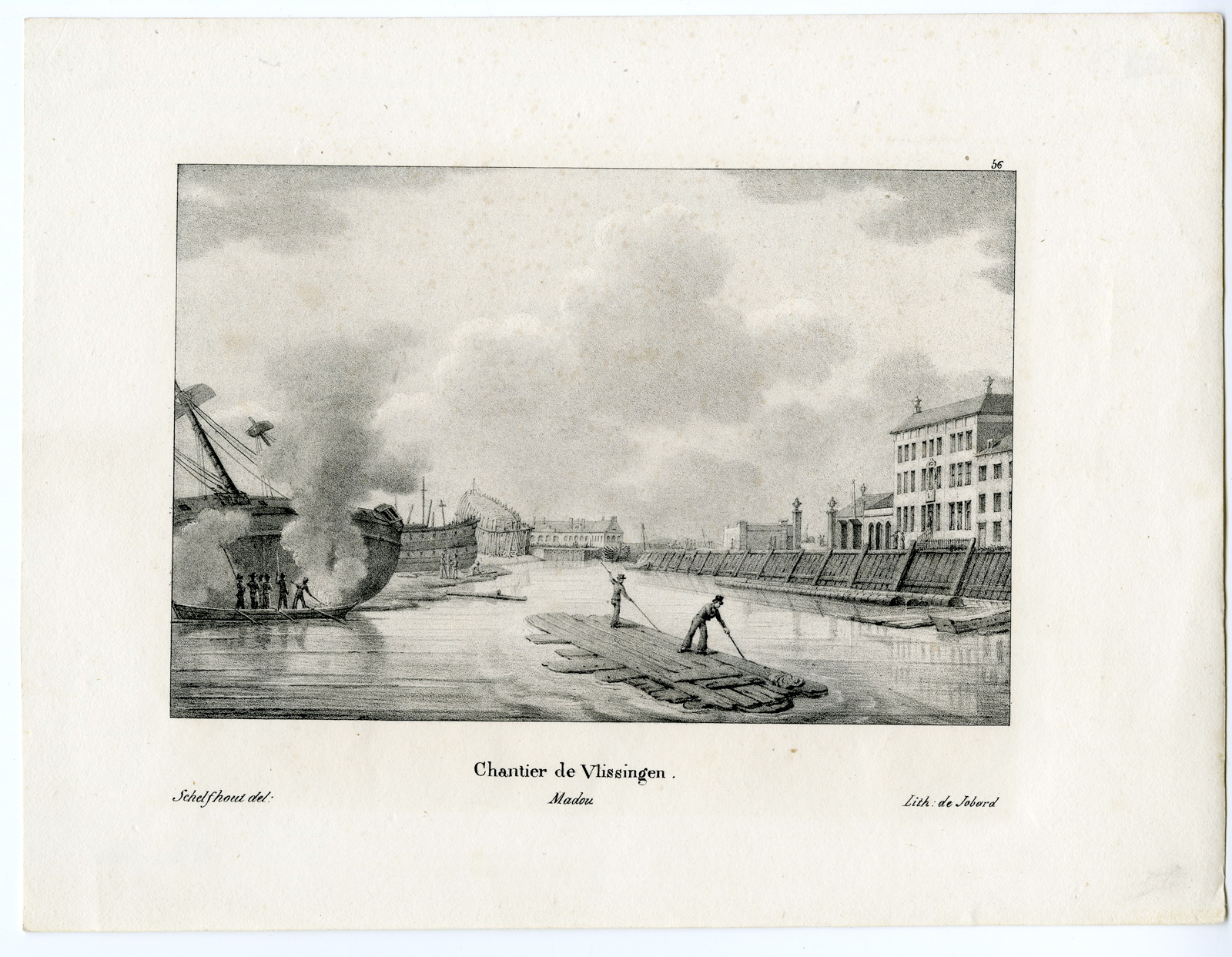 , Antique Print-VLISSINGEN-DOCKS-SHIP REPAIR-NAVY-Schelfhout-Madou-1825, Pictura Antique Prints