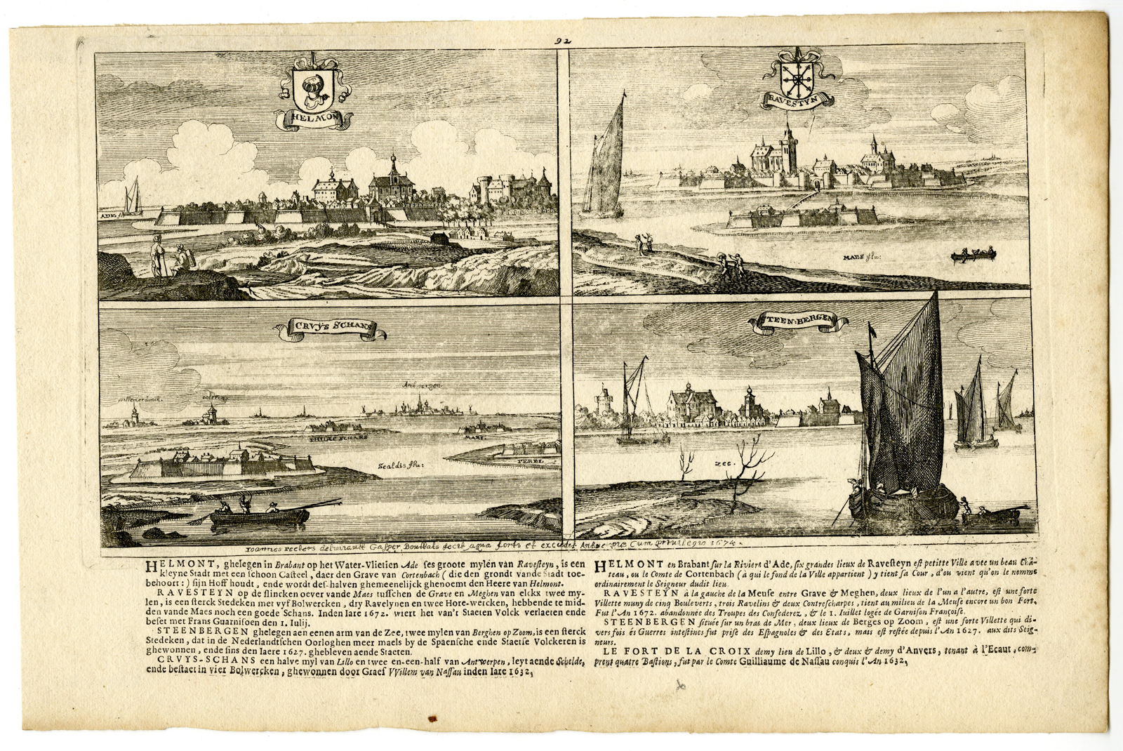 , Antique Print-HELMOND-RAVENSTEIN-STEENBERGEN-Peeters-Bouttats-1680, Pictura Antique Prints
