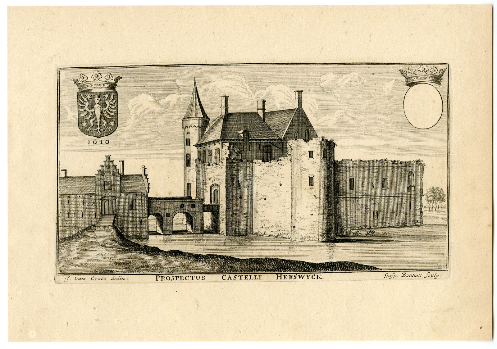 , Antique Print-HEESWIJK CASTLE-Croes-le Roy-Bouttats-c.1700, Pictura Antique Prints