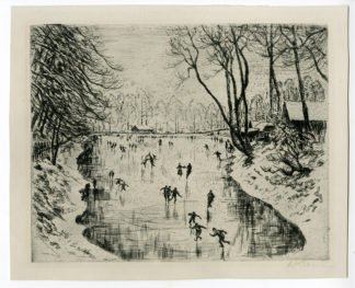 Antique Print-SKATERS ON A LAKE-LANDSCAPE-Klemm-c.1928
