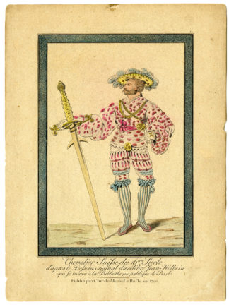 2 Antique Prints-SWISS SOLDIERS-LANDSKNECHT-von Mechel after Holbein-1790