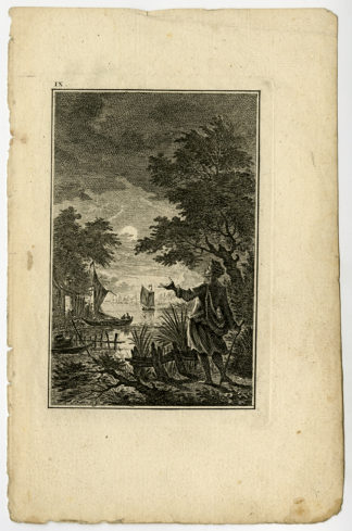 Antique Print-MAN-LAKE-BOATS-Fokke-c.1780