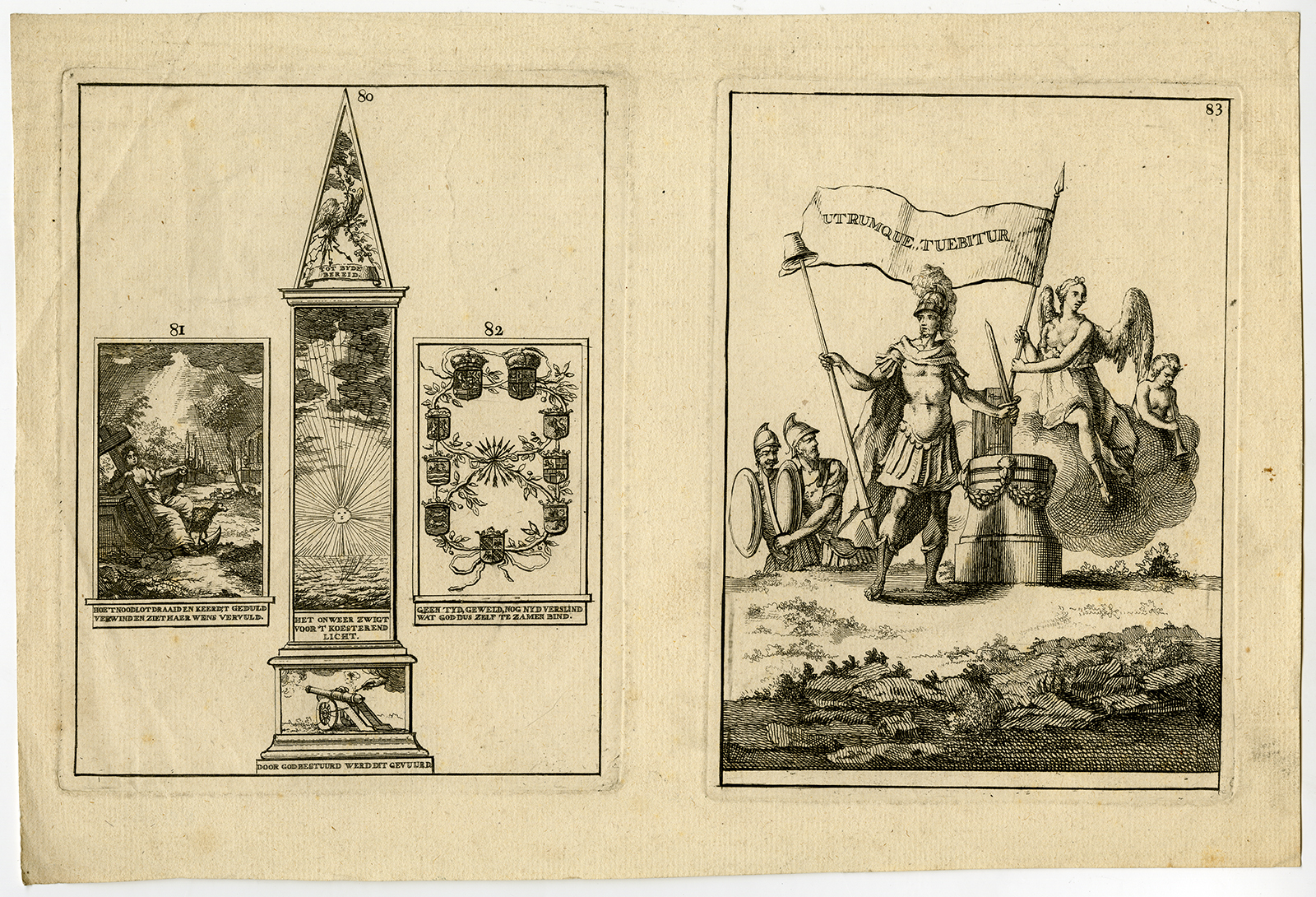 , Antique Print-WILLEM IV-NASSAU-MONUMENT-ALLEGORY-PL. 80-83-de Groot-1751, Pictura Antique Prints
