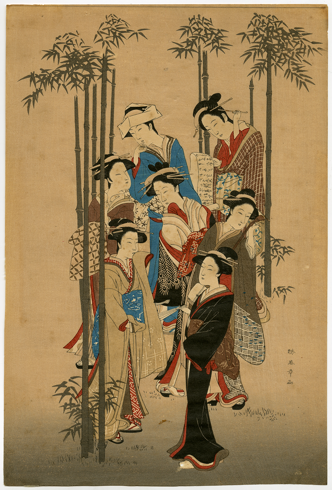 , Japanese Antique Print-GEISHAS-BAMBOO-Anonymous-c.1900, Pictura Antique Prints