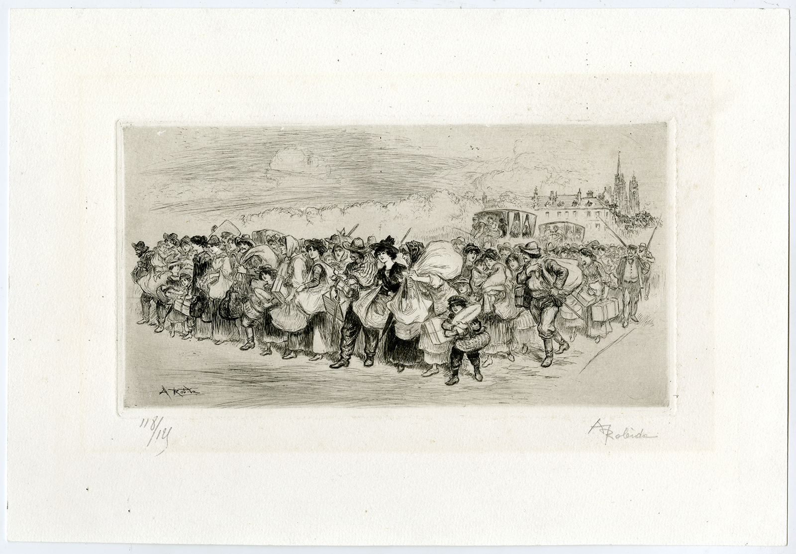 , Antique Print-CROWD MOVING-EXODUS-SIEGE-LA COMMUNE-PARIS-Robida-1871, Pictura Antique Prints