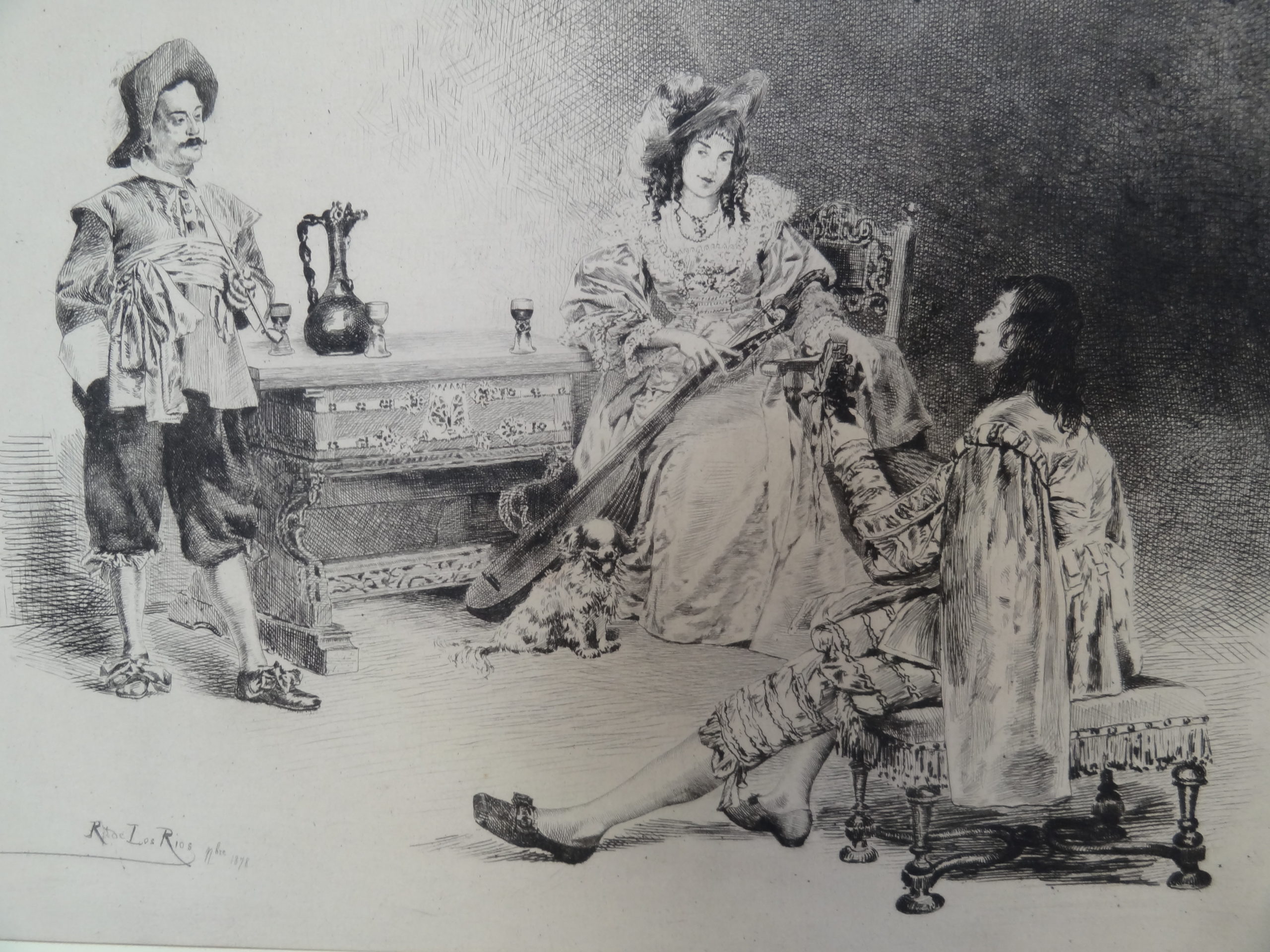 , Antique Print-SPANISH MUSICIANS-MANDOLINE-DOG-de los Rios-1878, Pictura Antique Prints