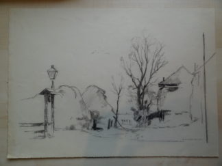 Antique Drawing-FARM-HAYSTACKS-LANDSCAPE-Vreedenburgh-ca. 1930