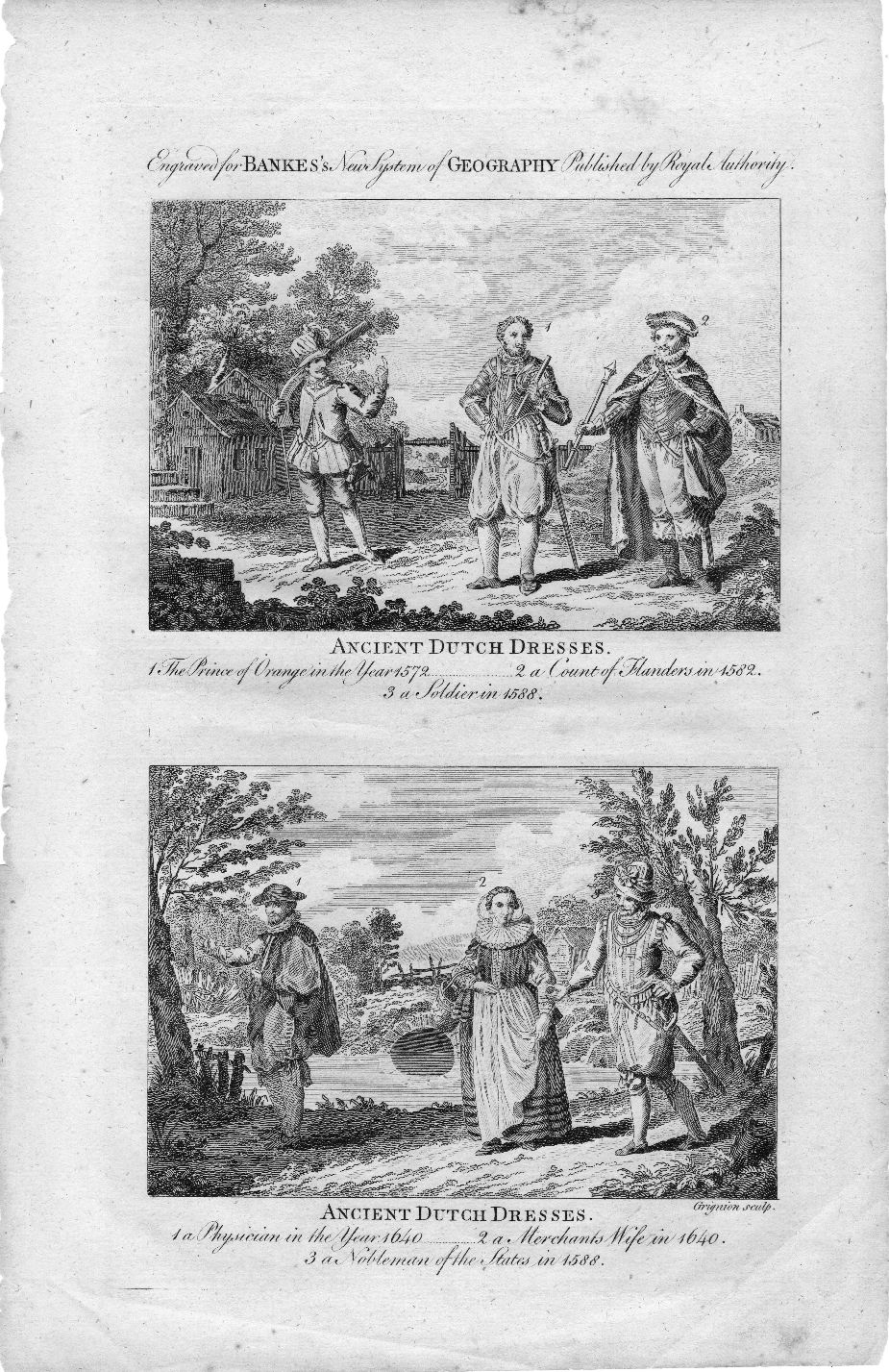 , Antique Print-DUTCH COSTUME-NOBLEMAN-SOLDIER-PRINCE OF ORANGE-Crignion-ca. 1760, Pictura Antique Prints