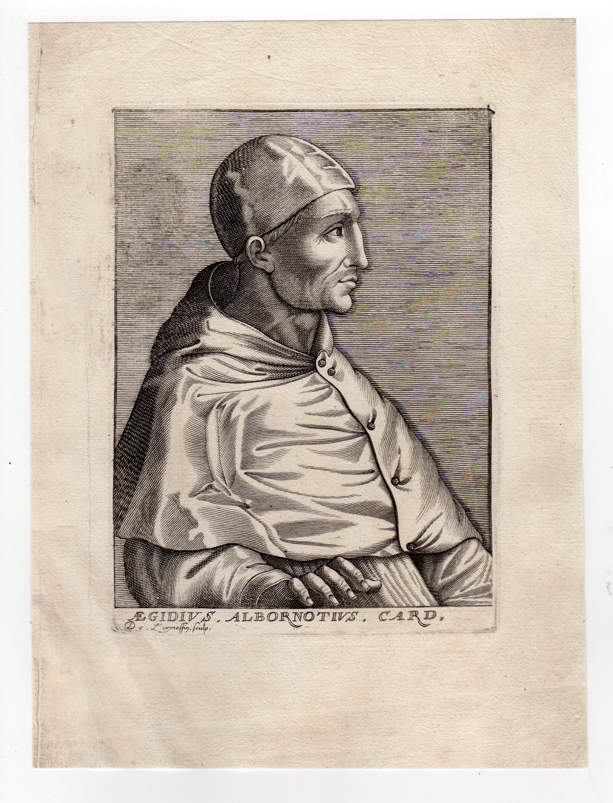 , Rare Antique Print-GIL ALVAREZ DE ALBORNOZ-CARDINAL-SPAIN-Larmessin-c. 1675, Pictura Antique Prints