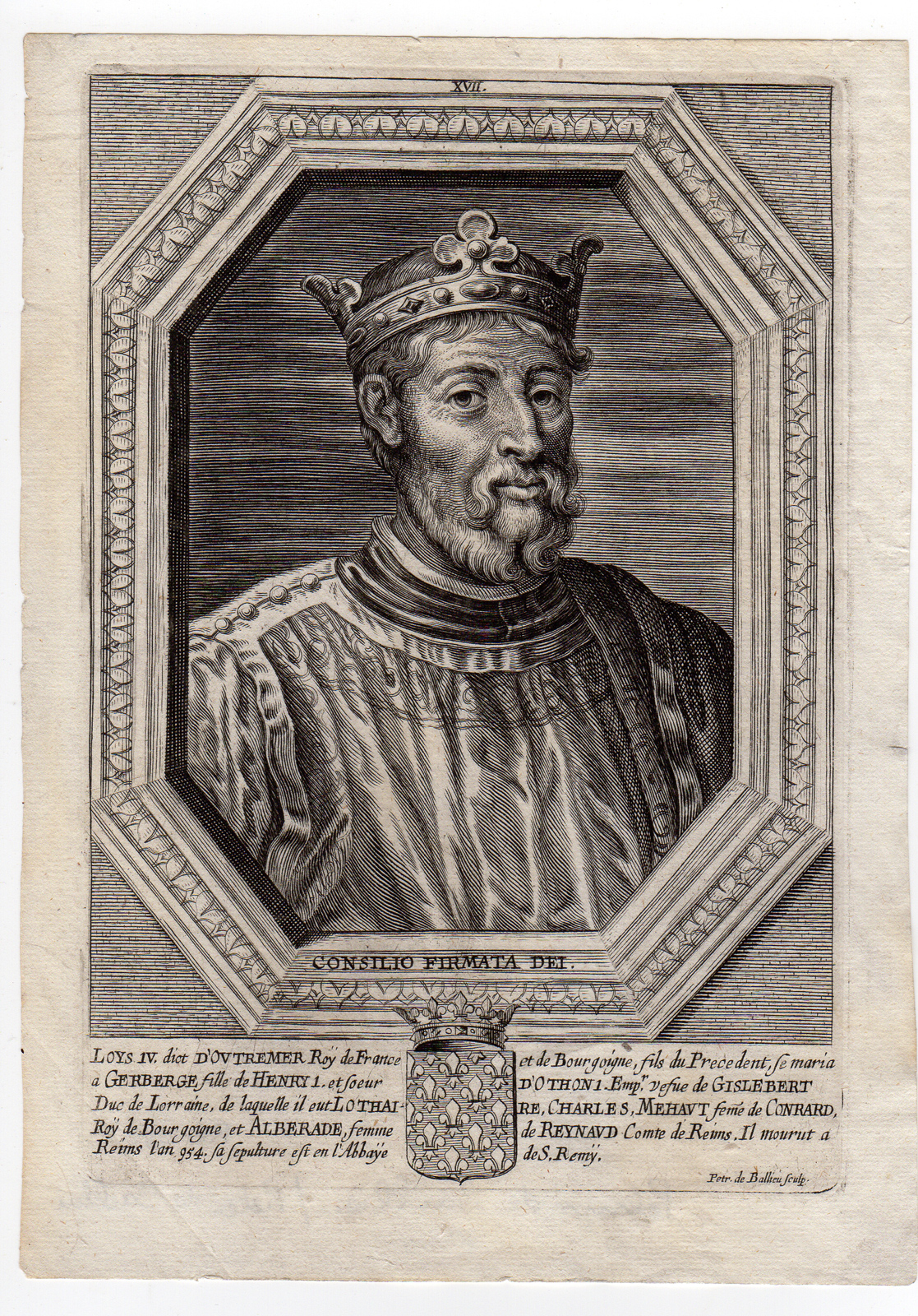 , Antique Print-PORTRAIT-LOUIS IV-KING OF FRANCE-Bailliu-1661, Pictura Antique Prints