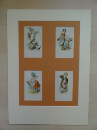 4 Antique Prints-COMIC-SATIRE-FUNNY-SERVANTS-Anonymous-c.1920