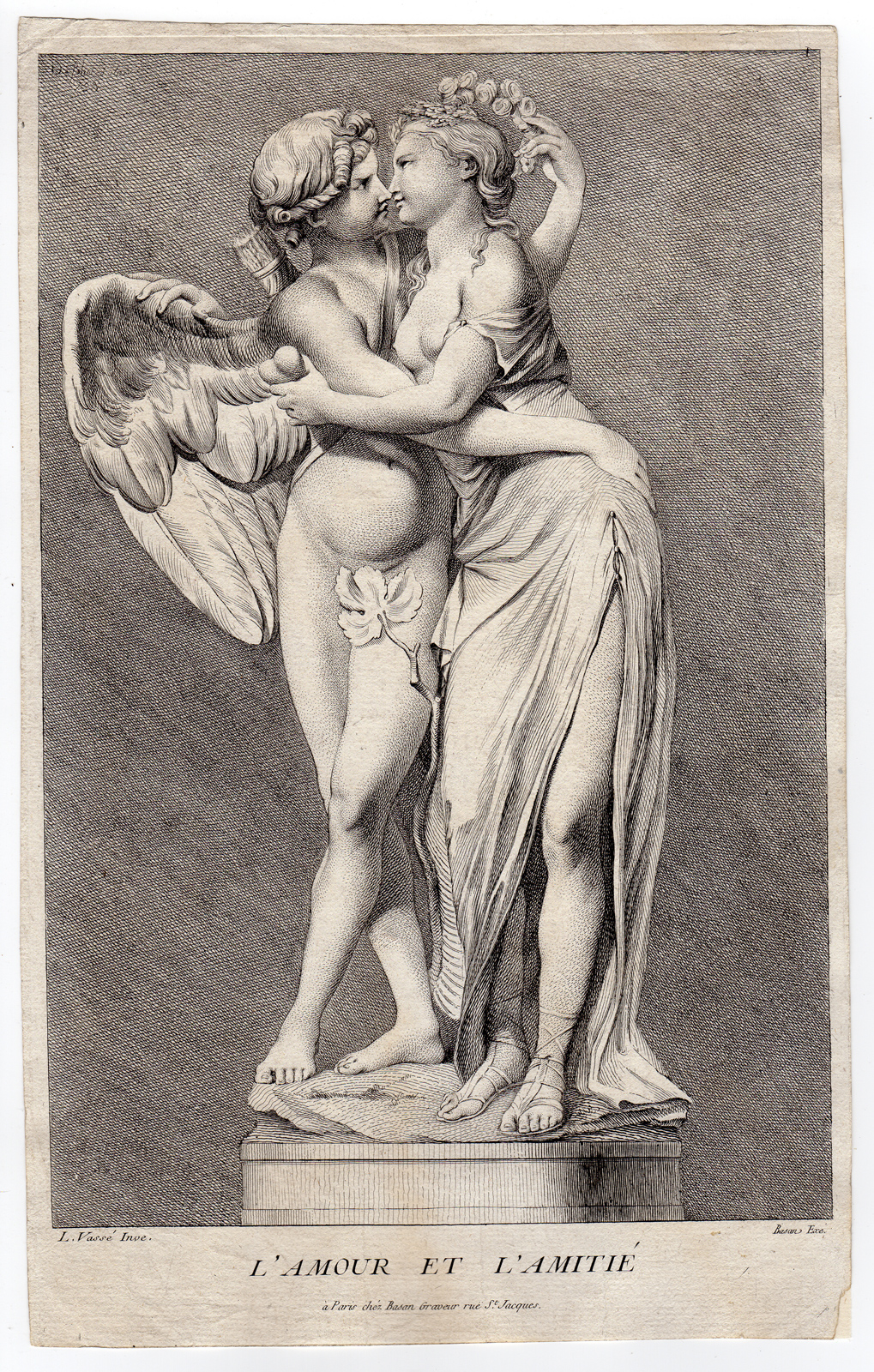 , Antique Print-COUPLE-LOVERS-NUDES-CUPID-Vasse-Basan-c. 1750, Pictura Antique Prints
