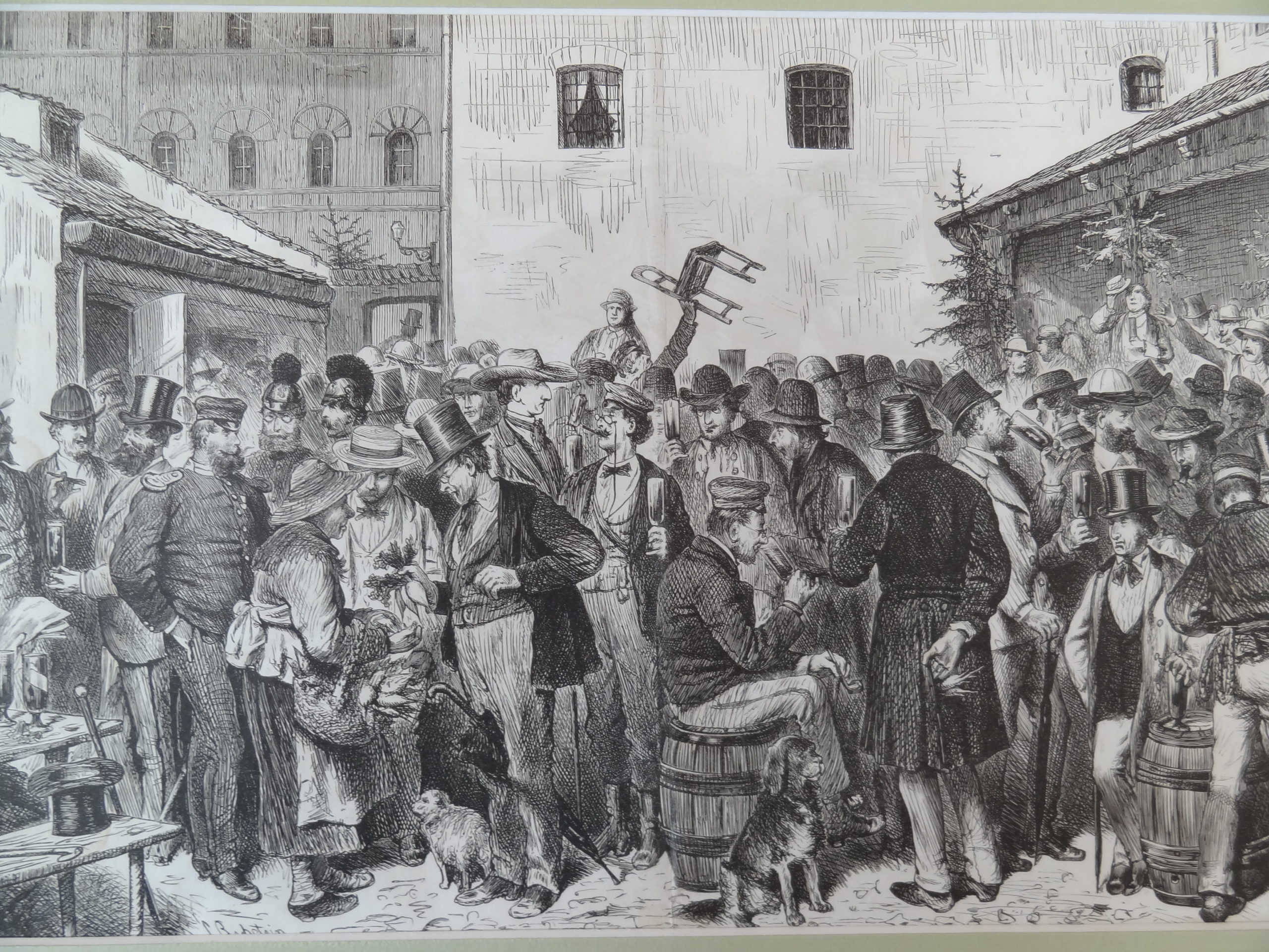 , Antique Print-MARKET-FASHION-FEAST-SELLING-DRINKING-Bechstein-c.1850, Pictura Antique Prints