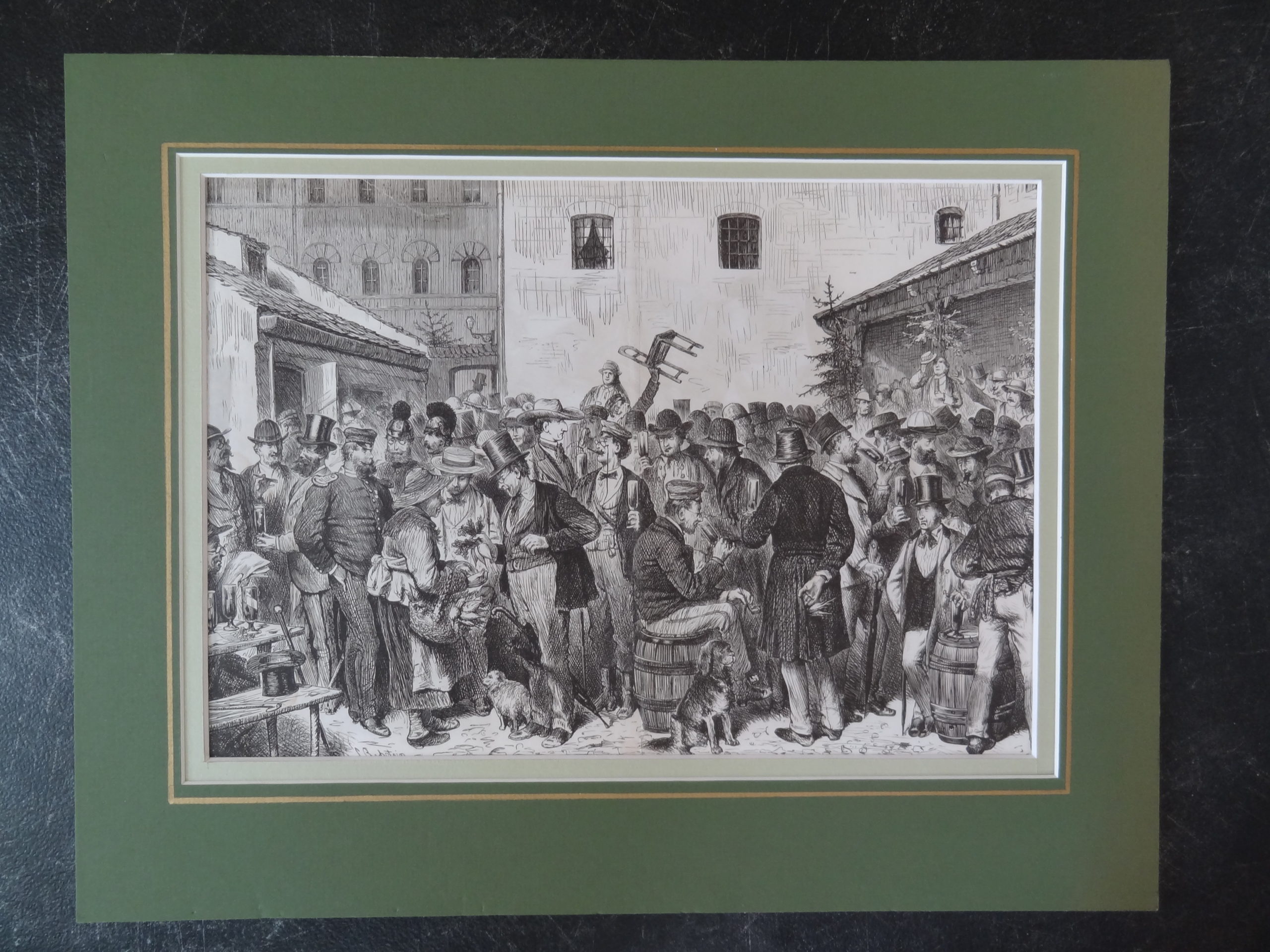 , Antique Print-MARKET-FASHION-FEAST-SELLING-DRINKING-Bechstein-c.1850, Pictura Antique Prints