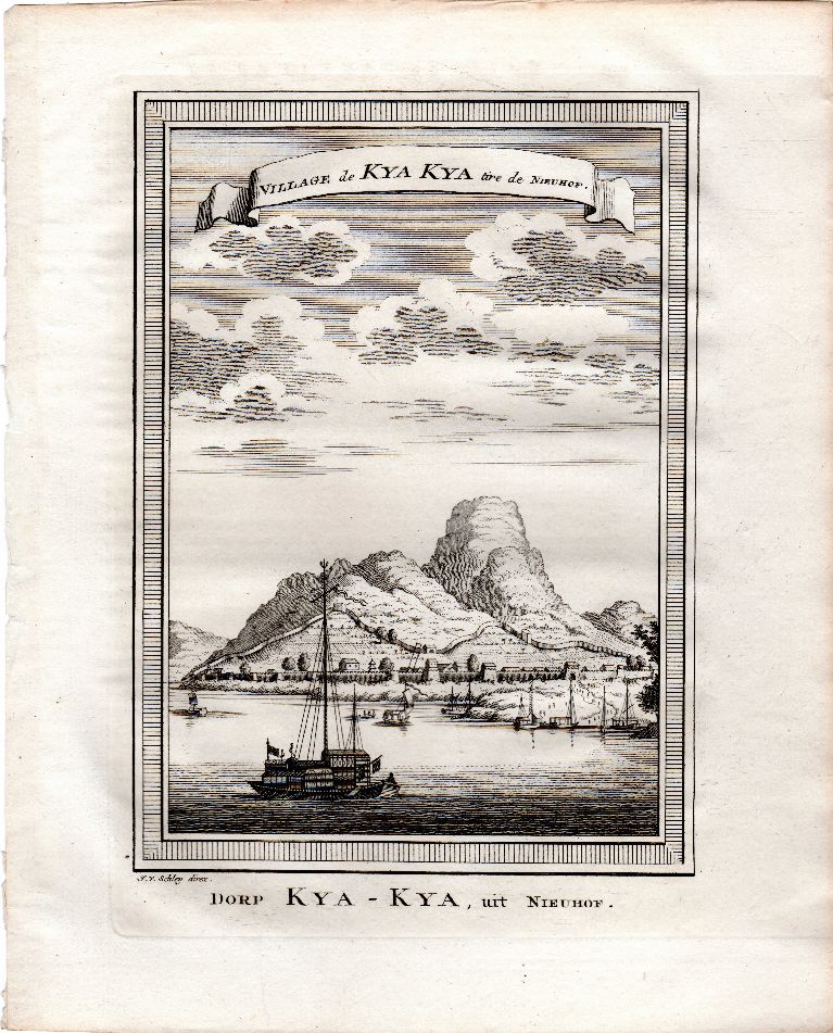 , Antique Print-CHINA-KYA KYA-SHIPS-VILLAGE-Nieuhof-van der Schley-c.1750, Pictura Antique Prints