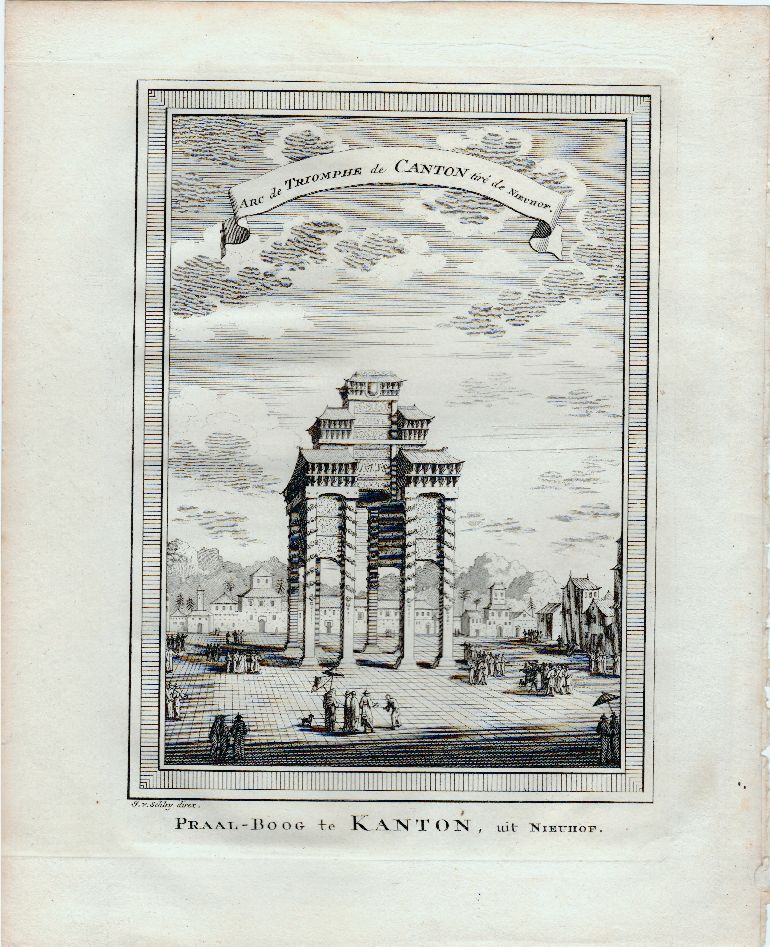 , Antique Print-TRIUMPHAL ARCH-CHINA-KANTON-MANDARIN-Nieuhof-van der Schley-c.1750, Pictura Antique Prints