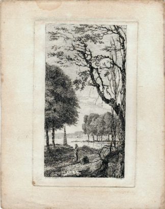 Antique Print-LANDSCAPE-LAKE-LIGHTHOUSE-ROMANTIC-van Nijmegen-Roosing-ca. 1780