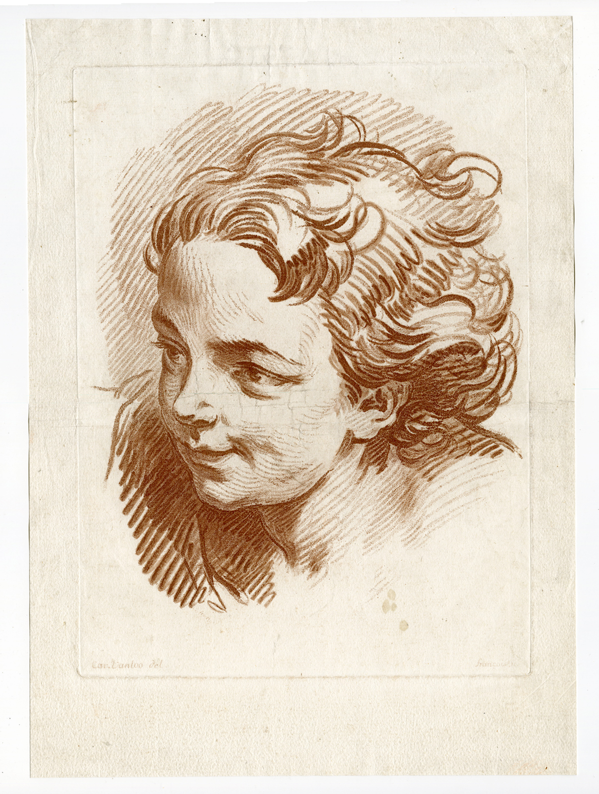 , rare Antique Print-PORTRAIT-CHILD-CRAYON-Van Loo-Francois-ca. 1750, Pictura Antique Prints