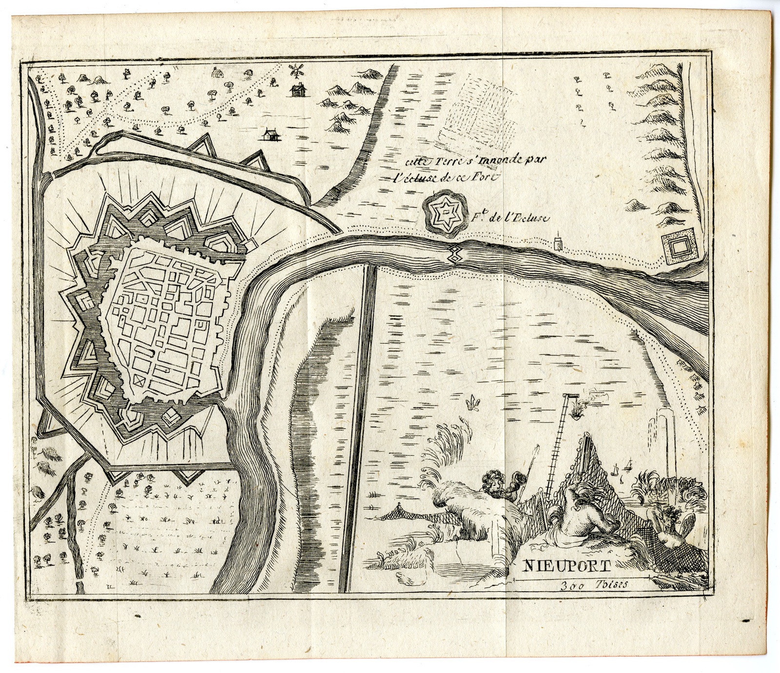 , 4 Antique Prints-FORTIFICATIONS-NIEUWPOORT-CALAIS-LILLO-Mallet-Luffman-c. 1700, Pictura Antique Prints