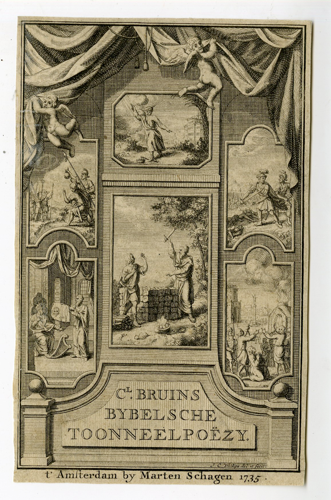 , Antique Print-TITLE ENGRAVING-BIBLE POETRY-Philips-1735, Pictura Antique Prints