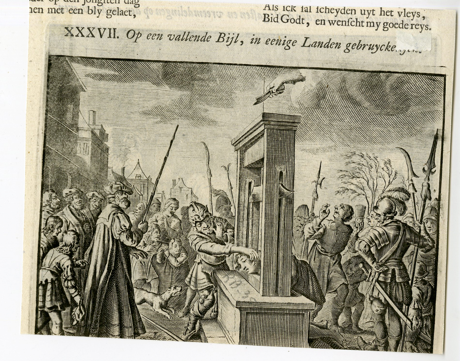 , Antique Print-MAN IN INN-GUILLOTINE-Jacob Cats-c.1700, Pictura Antique Prints