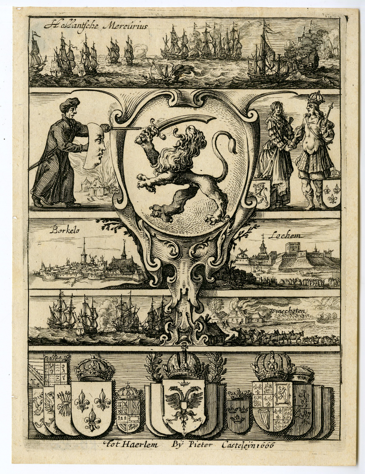 , Rare Antique Print-TITLE ENGRAVING-HOLLANDSCHE MERCURIUS-1668-Casteleijn-1666, Pictura Antique Prints