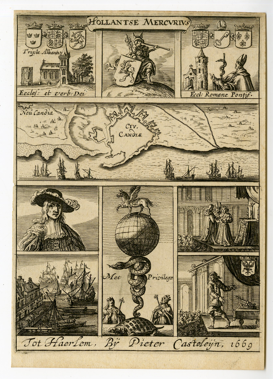 , Rare Antique Print-TITLE ENGRAVING-HOLLANDSCHE MERCURIUS-1669-Casteleijn-1669, Pictura Antique Prints