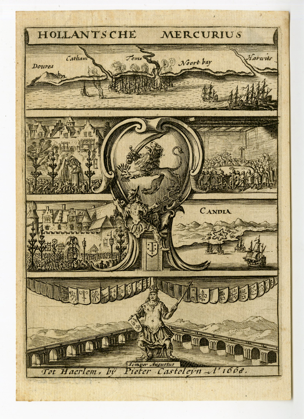 , Rare Antique Print-TITLE ENGRAVING-HOLLANDSCHE MERCURIUS-1666-Casteleijn-1668, Pictura Antique Prints