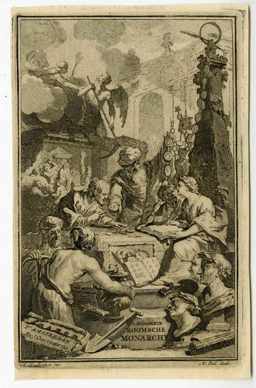Antique Print-TITLE ENGRAVING-ROMAN MONARCHY-Houbraken-Pool-1718